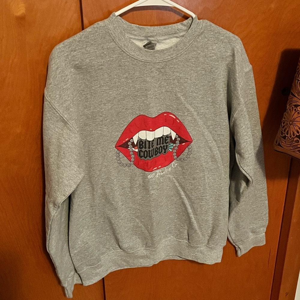 Halloween Vampire lip crewneck “bite me cowboy”